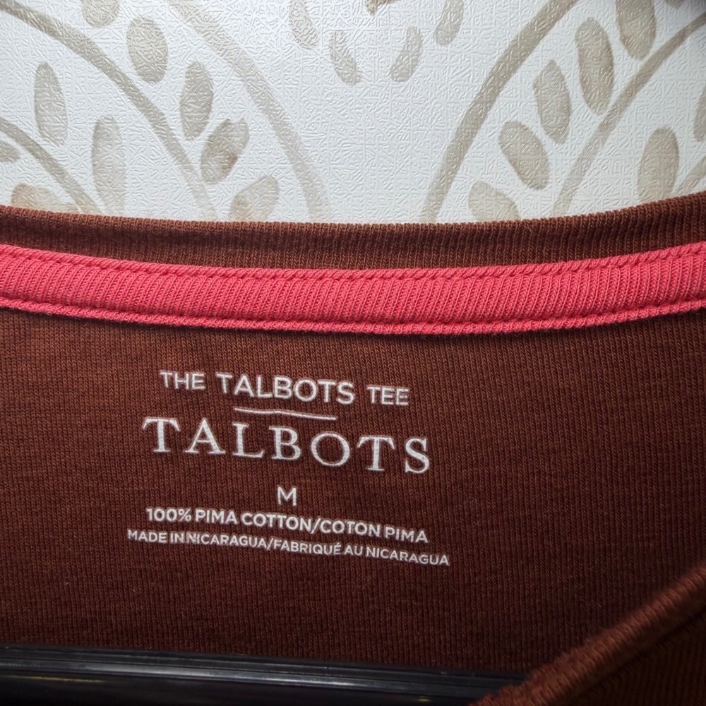 Talbots Tee Brown Pima Cotton Long Sleeve Crew Neck Top Womens‎ Medium - Picture 3 of 5